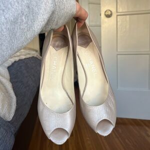 Chanel Women's Tan Peep-Toe Heels